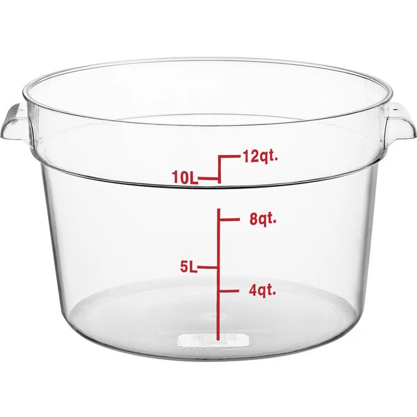 Round Food Storage Container, 12 QT., Clear, Polycarbonate, NSF