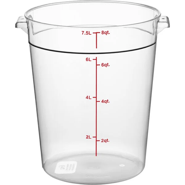 Round Food Storage Container, 8 QT., Clear, Polycarbonate, NSF