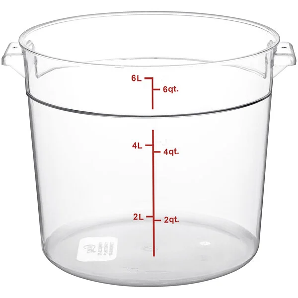 Round Food Storage Container, 6 QT., Clear, Polycarbonate, NSF