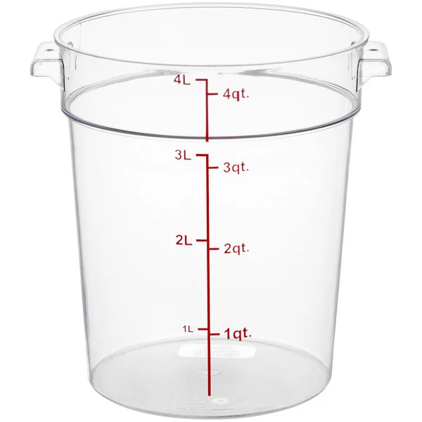 Round Food Storage Container, 4 QT., Clear, Polycarbonate, NSF