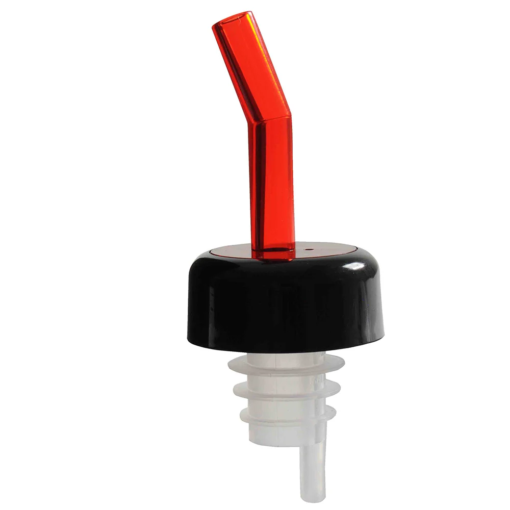 Liquor Pourer, free flow, with black collar, Red Spout
