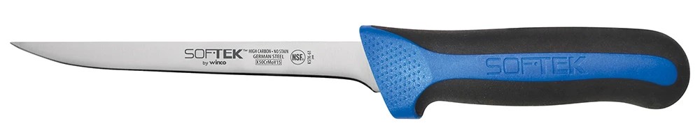 6" Narrow Boning Knife w/ High Carbon Steel Blade & Black/Blue Handle
