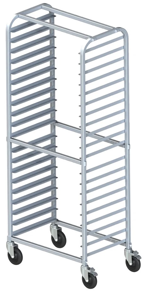 20 Tier Aluminum Rack with Brakes, 18"W x 28-1/4"D x 70"H, side load