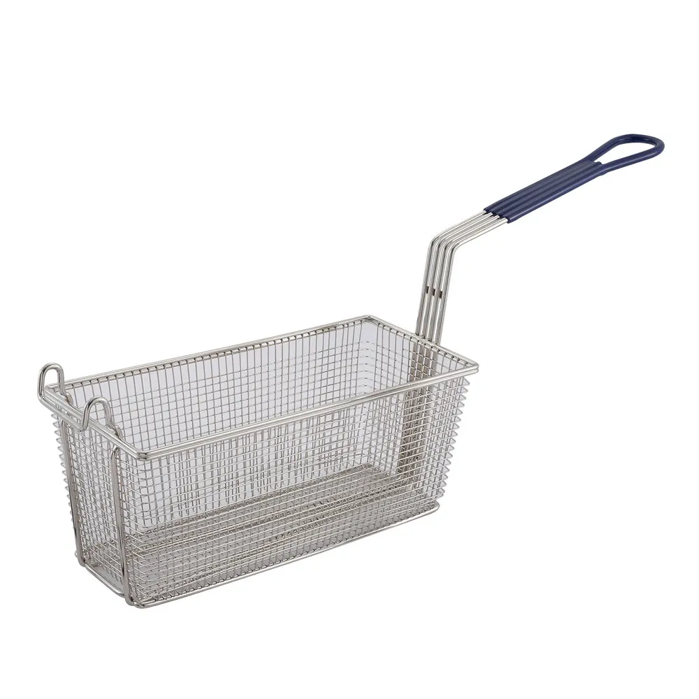 Fryer Basket w/ Coated Handle & Front Hook, 13.25" x 5.625" x 5.625", Blue Handle