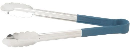 12" Utility Tong w/ Blue Plastic Handle & Scalloped Edge