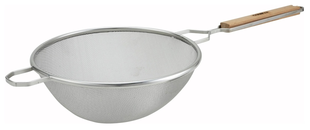 12" Double Mesh Strainer, Reinforced, Round Handle, Nickel Plated