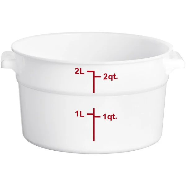 2 QT Round Food Storage Container, White, PolyPropylene, NSF
