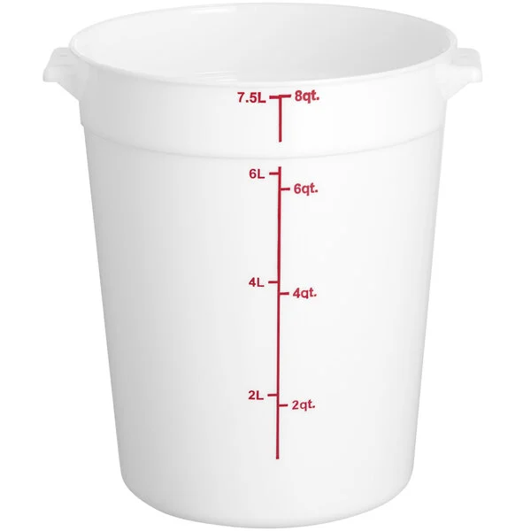 8 QT Round Food Storage Container, White, PolyPropylene, NSF