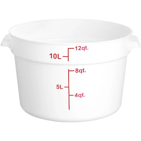 12 QT Round Food Storage Container, White, PolyPropylene, NSF