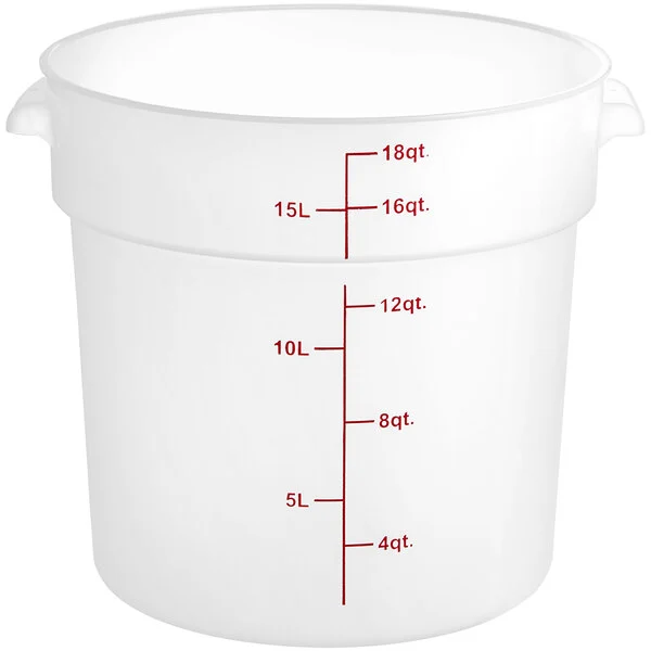 18 QT Round Food Storage Container, White, PolyPropylene, NSF
