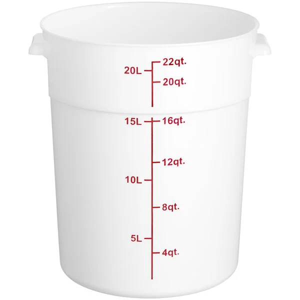 22 QT Round Food Storage Container, White, PolyPropylene, NSF