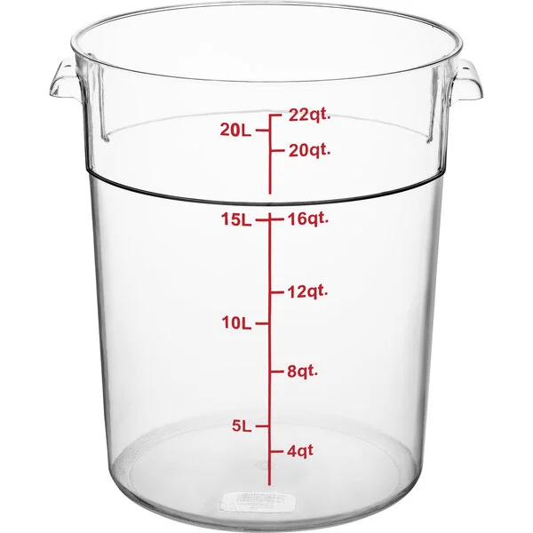 Round Food Storage Container, 22 QT., Clear, Polycarbonate, NSF