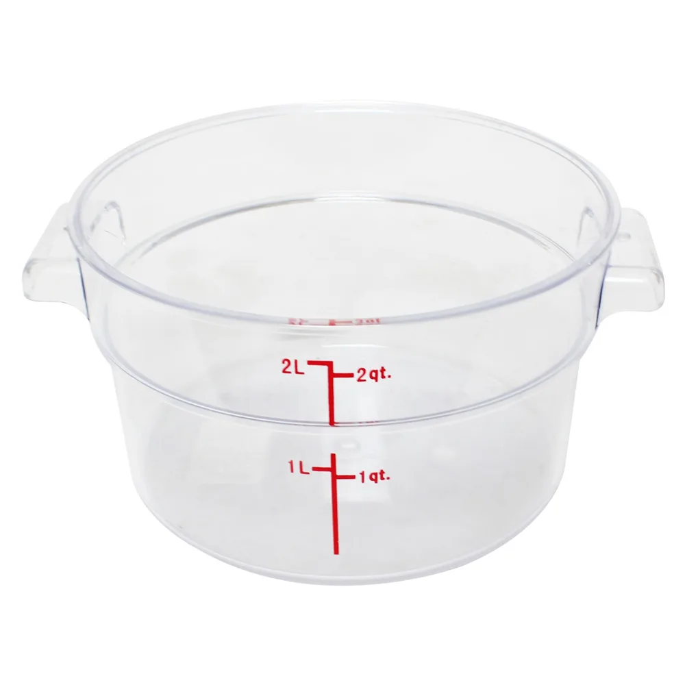 Round Food Storage Container, 2 QT., Clear, Polycarbonate, NSF