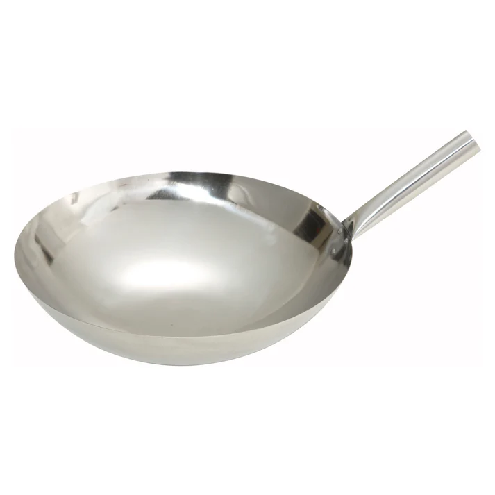 Chinese Wok, Riveted Joint, Mirror Finish, Stainless