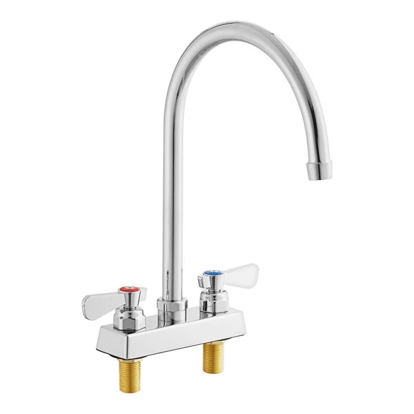 Deck-Mounted Faucet with 4" Centers and 8" Swivel Gooseneck Spout