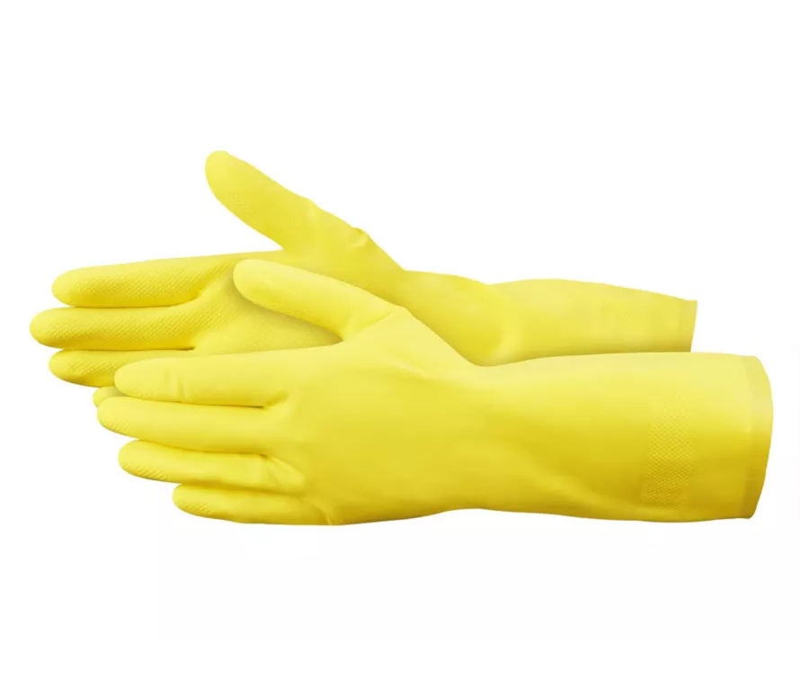 Lavex 12" Yellow 18 Mil Latex Rubber Gloves with Flock Lining - Medium - Pair - 12/Pack