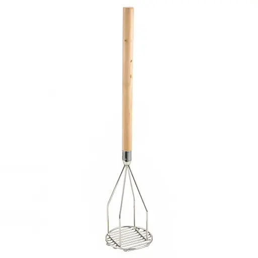 [PTM-24R] Winco Potato Masher with Wood Handle, Round, 5" x 24.5", Stainless