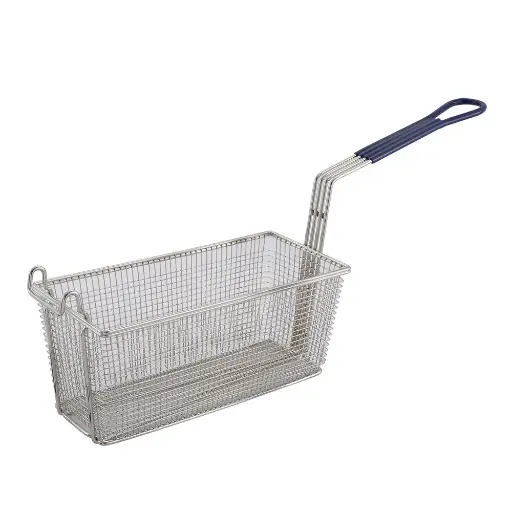 [FB-20] Fryer Basket w/ Coated Handle & Front Hook, 13.25" x 5.625" x 5.625", Blue Handle