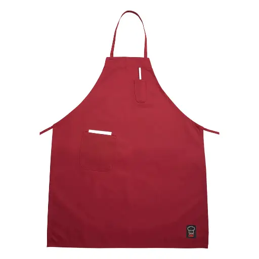 [BA-PRD] Full Length Bib Apron w/Pocket, Red