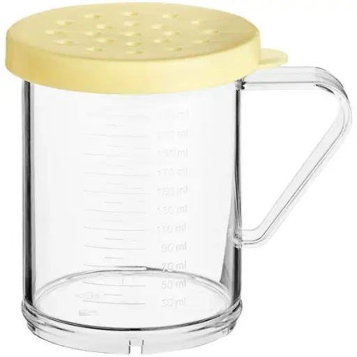 [PDG-10Y] Shaker/Dredge, 10 oz., with handle, yellow snap-on lid, polycarbonate, clear