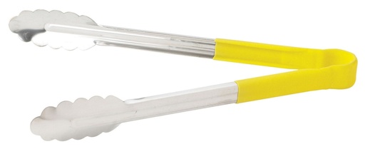 [UT-12HP-Y] 12" Utility Tong w/ Yellow Plastic Handle & Scalloped Edge