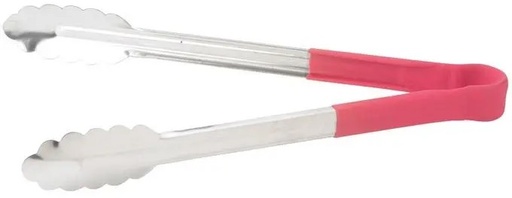 [UT-12HP-R] 12" Utility Tong w/ Red Plastic Handle & Scalloped Edge