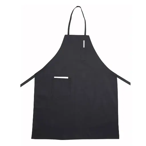 [BA-PBK] Full Length Bib Apron w/Pocket, Black