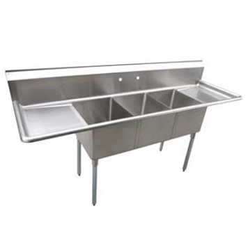[E3CWP18242-18] 3-Compartment Sink, 18" x 24" Bowls, 2 Drain Boards, 18" x 18", 90" W